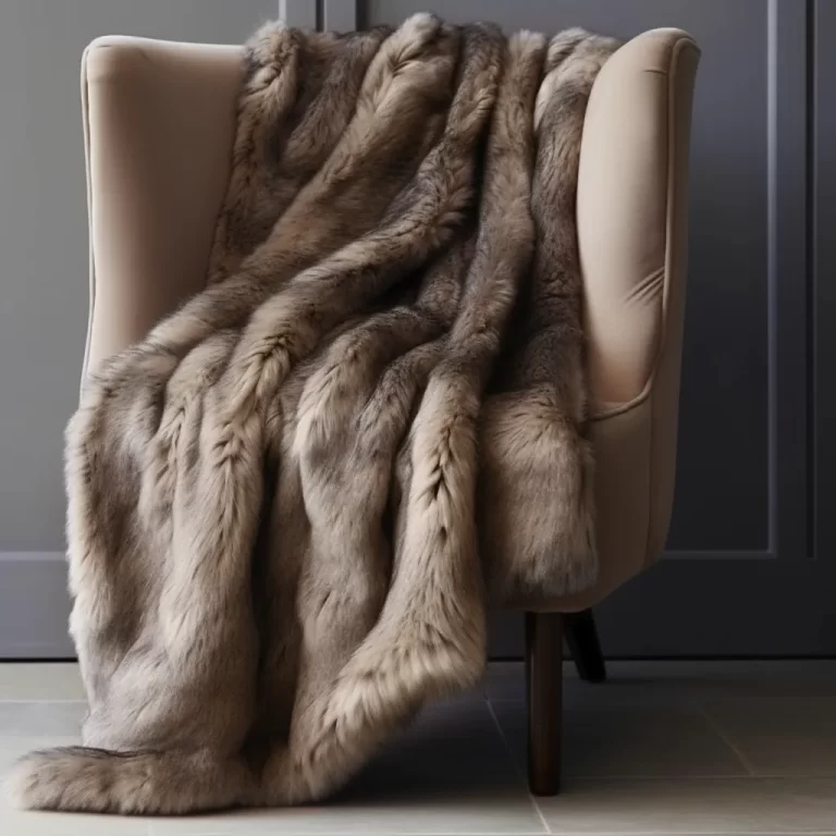 Timber wolf faux fur throw on sofa